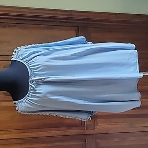 Retrology blouse peasant lace strip sleeve chambray Y2K 90s coastal cowgirl boho